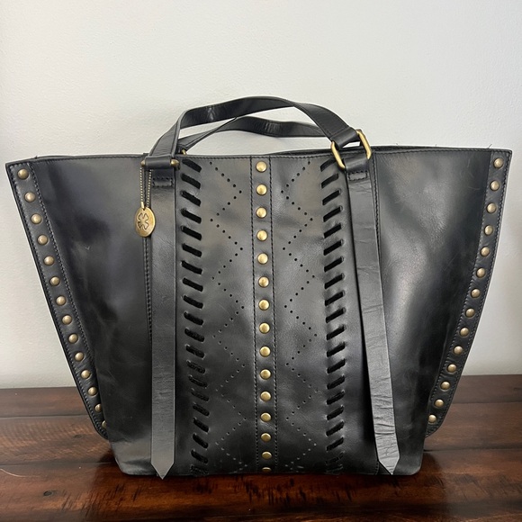 Lucky Brand Handbags - Lucky Brand Black Studded Tote with Braided Detail